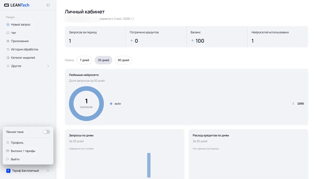 HuggingChat и другие нейросети в кабинете LeanTech AI без VPN