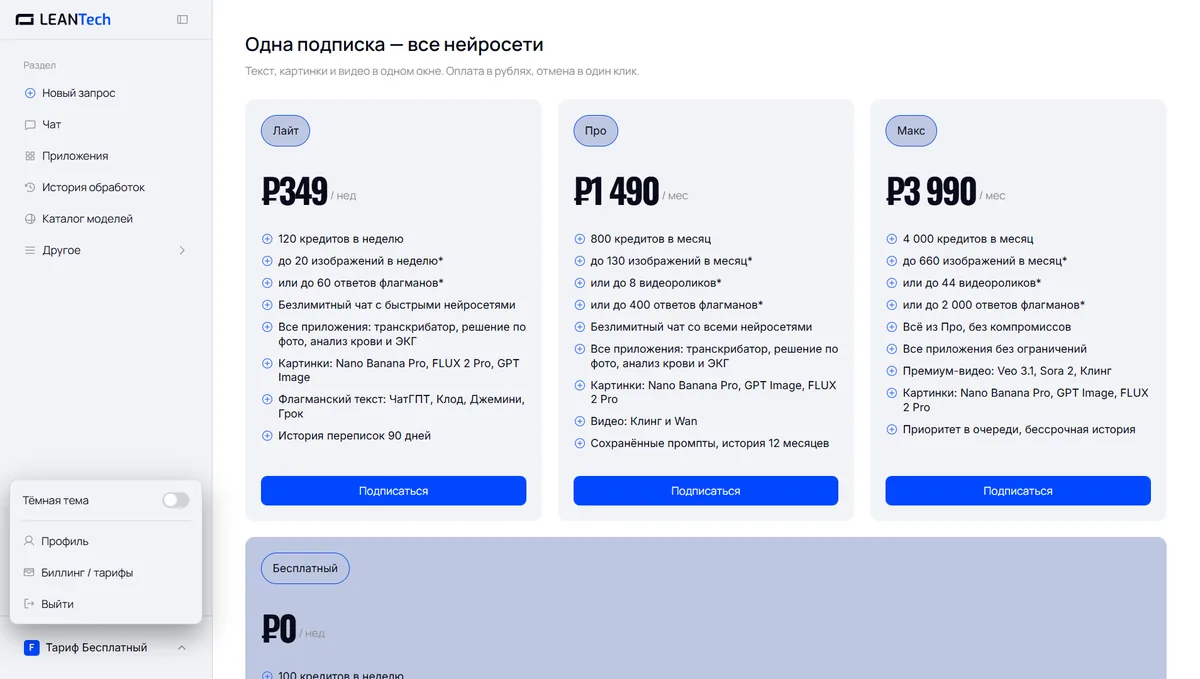 Оплата HuggingChat картой российского банка в рублях